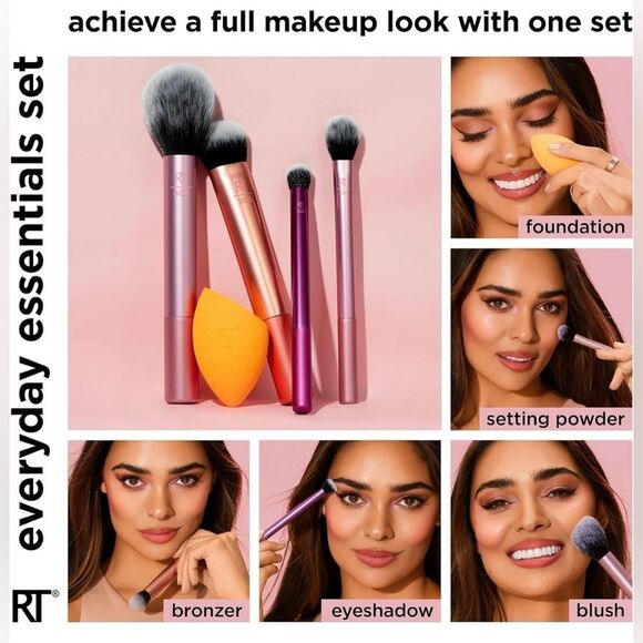 Real Techniques 5 Piece Everyday Essentials Makeup Brush Set, 4 Brushes & Sponge - Picture 2 of 5